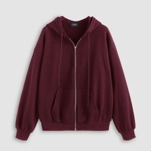 CIDER Terry Long Sleeve Zipper Hoodie - Burgundy